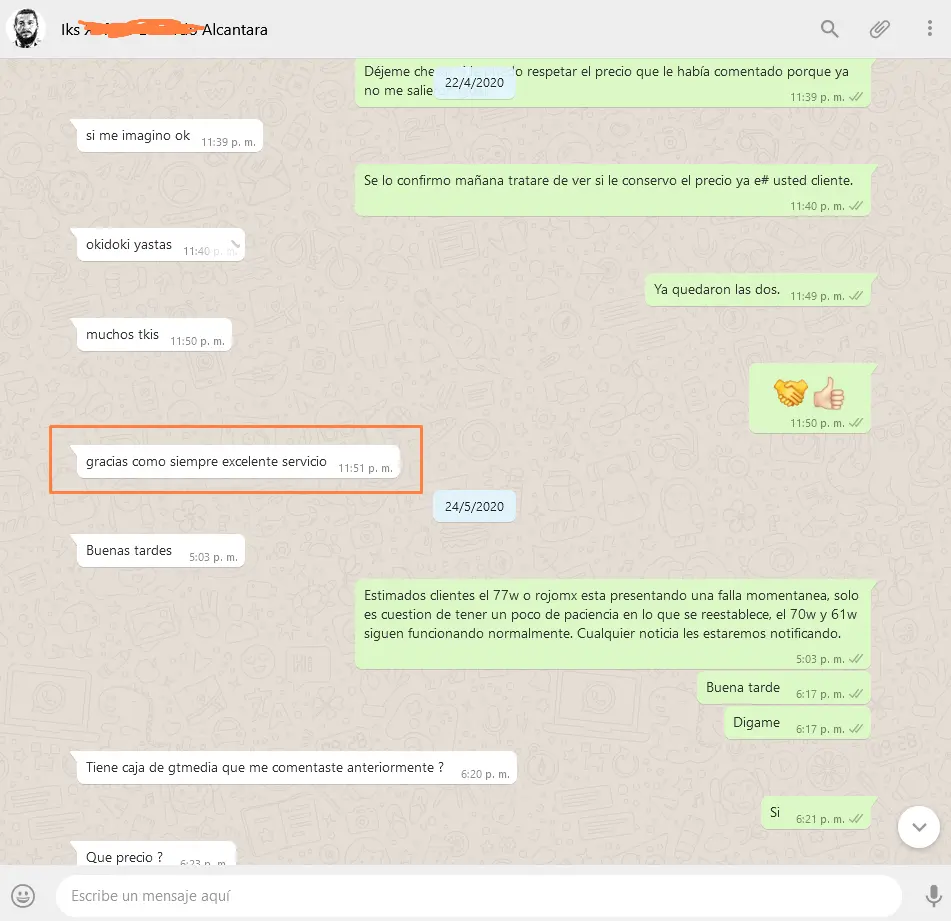 Cliente - Como siempre excelente servicio