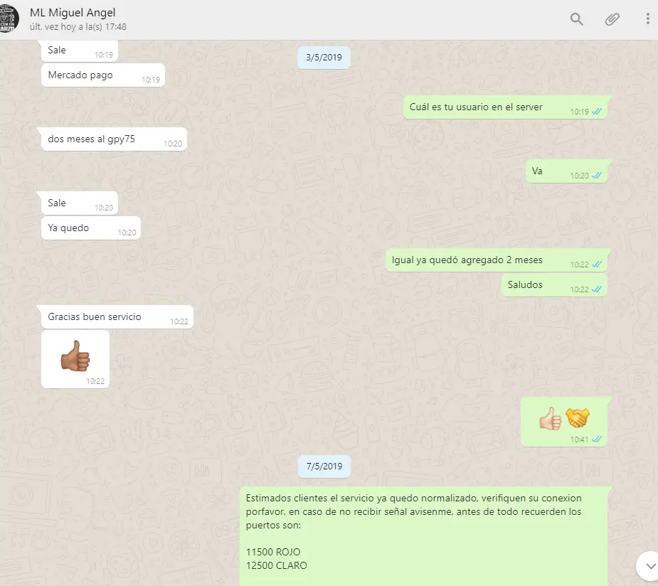 Cliente - Gracias buen servicio