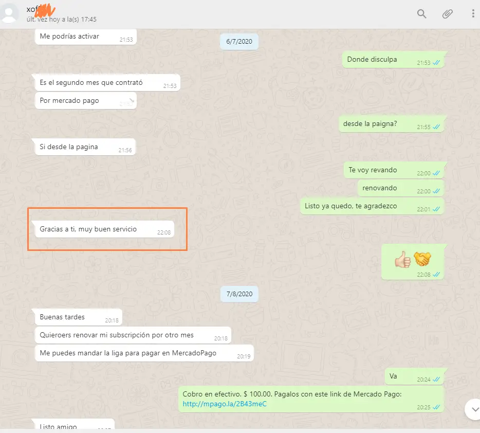 Cliente - Gracias a ti, muy buen servicio